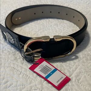 Vince Camuto Black Leather Belt with Curved Gold Clasp